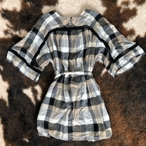 Maeve Kimono Tunic Dress Plaid Wide Crop Sleeve XS - Picture 4 of 8